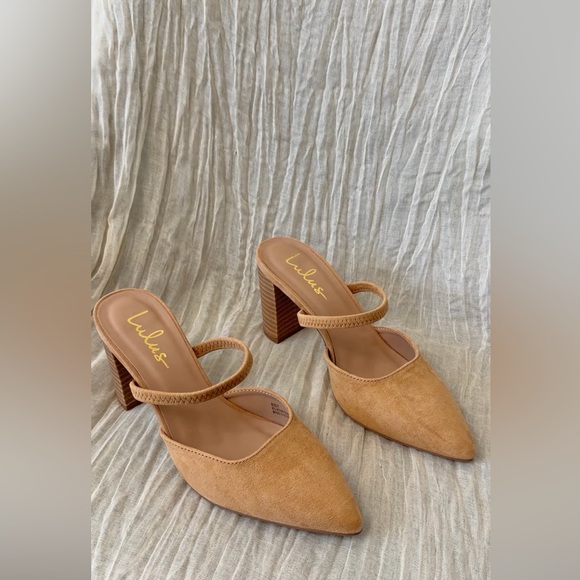 NEW Lulus - Women's Camel Suede Block Heel Mules - Picture 4 of 15